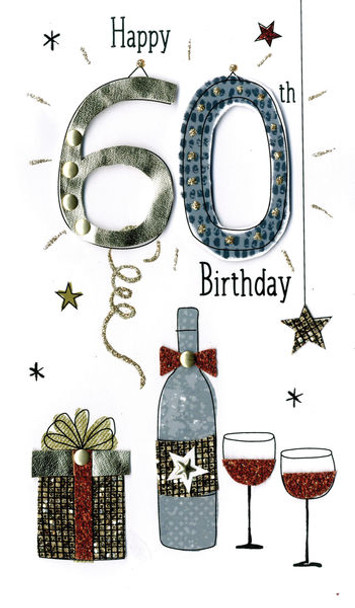 Wine & Gift 60th Birthday Card Hand-Finished Champagne Range