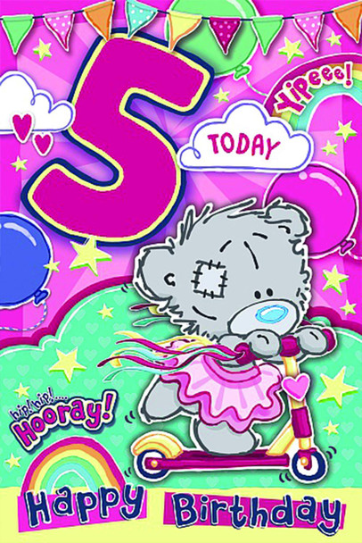 Me To You Dinky Bear 5 Today Hip Hip Hooray Girls 5th Birthday Card