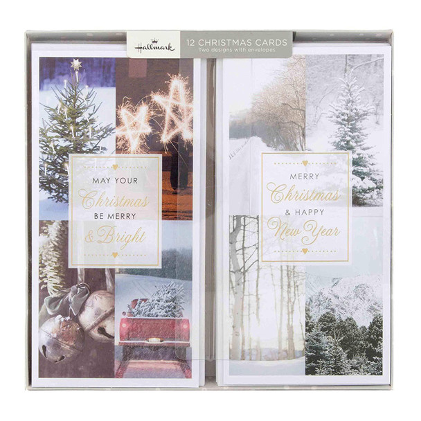 Hallmark Christmas Boxed Cards "Festive Moment" 12 Cards, 2 Designs