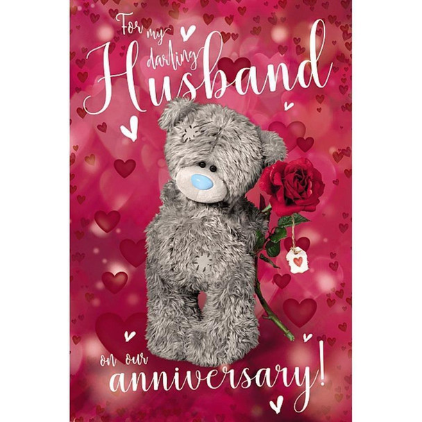 Husband Anniversary Adorable Me To You Bear With Roses 3D Holographic New Card