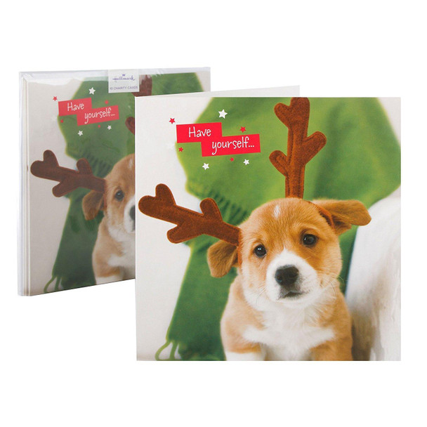 Hallmark Christmas Charity Card Pack "Dog Antlers" Pack of 10