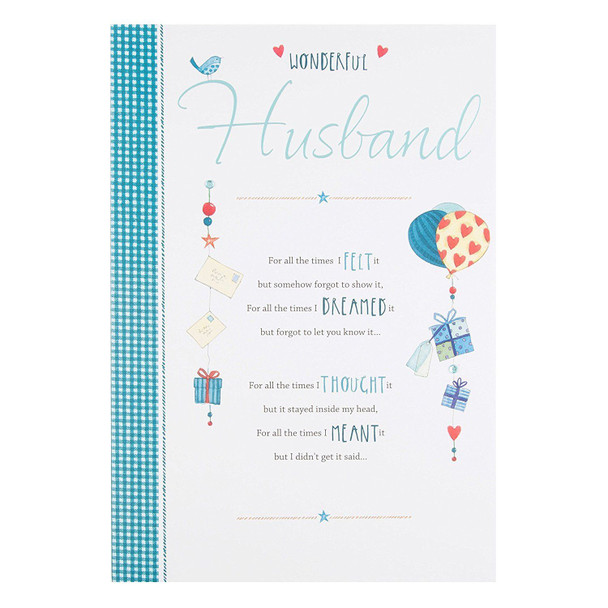 Wonderful Husband  I love You Luxury Sentimental Verse Quality Greeting Card Large