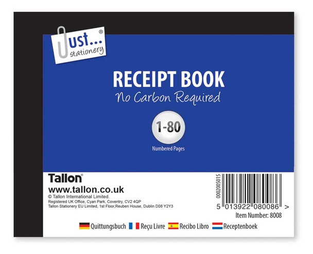 12x Carbonless Half Size Receipt Books - 80 Pages Per Book