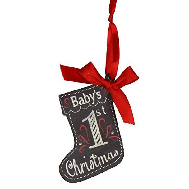 Baby's 1st ChristmasnTree Decoration-Stocking Shape In A Chalkboard Plaque Style