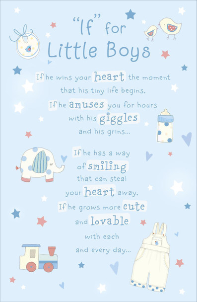 "If" For New Little Boy Birth Foil & Glitter Nice Verse Greeting Card