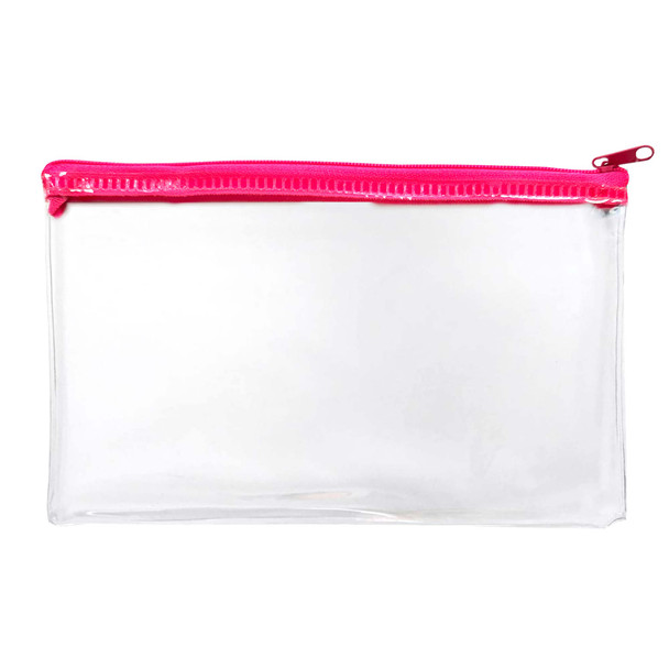Pack of 12 Janrax 8x5" Pink Zip Clear Exam Pencil Case