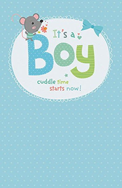 Boy Cuddles Time New Born Baby Boy Birth Greeting Card