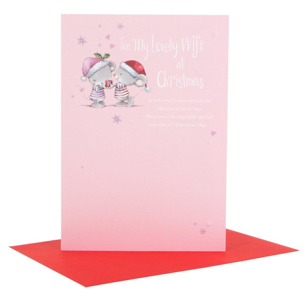 Hallmark Medium Wife Cute Dylan and Thomas Embossed Design Christmas Card