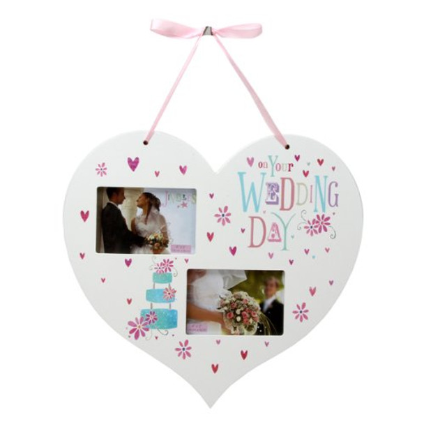 On Your Wedding Day Hanging Heart Photo Frame with 2 4" x 3" spaces