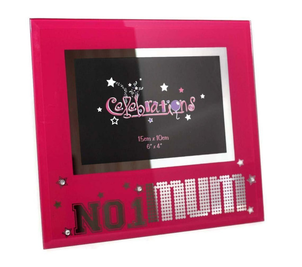 No.1 Mum Pink Glass Photo Picture Frame Birthday Mothers Day Christmas 4" x 6"