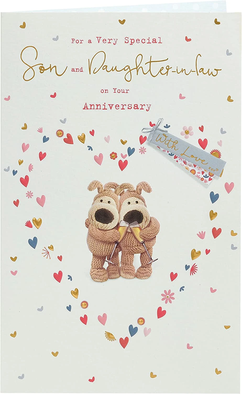 Son and Daughter in law Anniversary Gold & Pearl Hearts Card - Occasion ...
