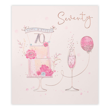 70th Cake And Champagne Birthday Card - Occasion Cards