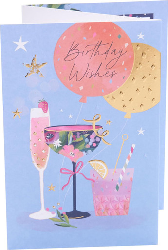 Floral Cocktail Design Birthday Wishes Card - Occasion Cards