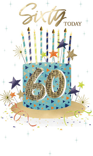 Embellished Cake & Candles 60th Birthday Card - Occasion Cards