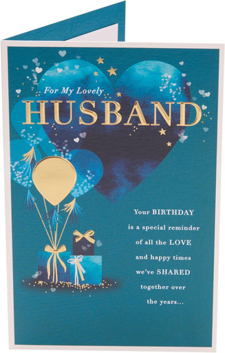 Blue Heart Balloons Design Husband Birthday Card - Occasion Cards