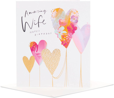 Love Heart Balloons Design Wife Birthday Card - Occasion Cards