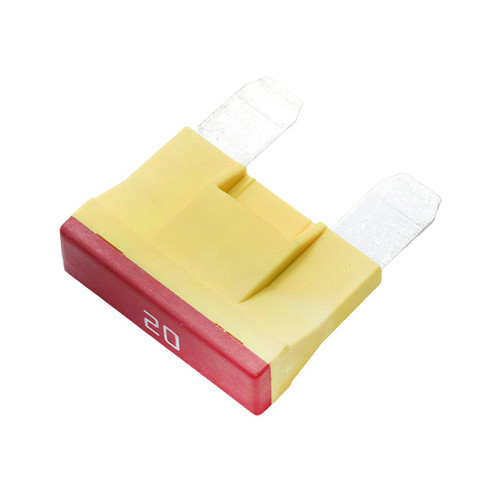 ANX58-UL-20A OptiFuse Maxi Blade Automotive Fuse – 20 Amp, yellow body with red edge and dual metal prongs.