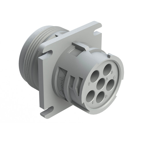 AHD10-6-96P Amphenol Sine Connector, Gray, 6 Position Receptacle, Pin, Size 16 Contacts, Flange, Coupling Ring