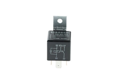Bosch 0986332402 mini relay front view with printed wiring diagram and pin numbers