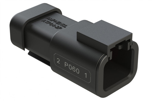 Amphenol Sine 2-pin receptacle ATP04-2PA-P060, 2-way sealed connector, key A, nickel contacts, black housing