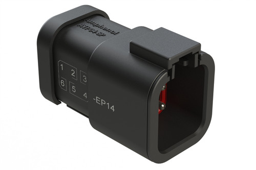 Amphenol Sine 6-way receptacle ATP04-6PB-EP14, 3+3 pin layout, key B, nickel contacts, black housing