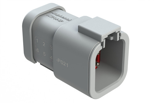 Amphenol Sine 6-pin receptacle connector ATP04-6P-P021, 6-way, key blank, nickel-plated contacts, grey housing