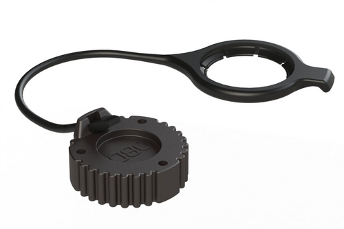 Amphenol AHDC169-T-OBDBK 9-position AHD Series receptacle cap with rubber tether, black thermoplastic OBD connector dust cover for J1939 diagnostic port