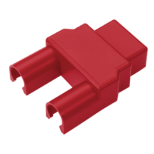 VTE 468D9V02 dual-entry battery terminal insulator in red FR95/PVC for 4/0 AWG battery cable applications