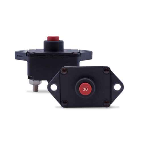 19M-P10-R-030-02 Mechanical Products, Series 19 Circuit Breaker, Black, Type 3, Panel, Red TripID, 30A, Stud Nuts
