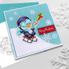 Waddy Penguin with Snowkite - Precoloured digi stamp/with SVG/DXF Cutting File