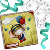 Eli Elephant with Snowflake Balloons - Christmas Holiday Too Cute digital stamp download including SVG file