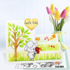 easel card showing Spring Borders Stencil (PD8131) with sheep and grass