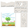craft cardmaking scrapbooking border stencil Features a row of grass on one side and clouds and landscape on the other side examples of other stencils that match to create a scene