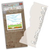 craft cardmaking scrapbooking border stencil Features a row of grass on one side and clouds and landscape on the other side