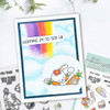 rainbow card with bunny rabbit and flower border stencil