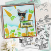 card with bunny rabbit and flower border stencil