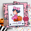 Pumpkin Girl Boo Halloween (precolored deep skintones)- printable digital stamp download with free SVG /DXF files