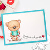 Bobby Bear with Heart Bunting - Cute digital stamp/clipart for cards, cardmaking, crafting and stickers