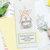 A super cute Gnome holding an Easter Banner/sign - a cute digital stamp printable perfect for Spring and Easter cardmaking and crafting!

