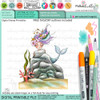 Coral Mermaid Behind the rocks - printable card making craft digital stamp with SVG outline - PRECOLOURED