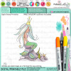Coral Mermaid Princess Sitting on a rock - Coral Mermaid printable card making craft digital stamp with SVG outline - PRECOLOURED