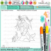 Coral Mermaid on the rocks - printable card making craft digital stamp with SVG outline