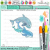 Dolphins - Coral Mermaid printable card making craft digital stamp with SVG outline - PRECOLOURED