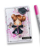 Cute Girl Grey gown 1 Graduation school student clipart for Card Making, Scrapbooking and Junk Journaling