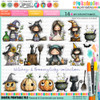 Witches and Broomsticks Bundle - 14 cute digital colour clipart craft digital stamp Halloween Fall Autumn Witches with Broomsticks - Card Making, Scrapbooking, Junk Journal, svg, stickers.