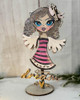 Believe in Angels Forever Angel 3D Mixed Media Craft Kit - Stamps, stencil & MDF bundle, featuring an angel figure with detailed hair, large blue eyes, pink and black striped dress, wings, and a decorative 'dream' sign at the base.