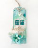 MDF Altered Art MDF Board & Chipboard Tags/Bookmarks Pack - Wood Blank Craft Kit, Home Décor with painted house, decorative flowers, and the word 'Hello' on a hanging craft tag.