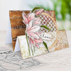 Mixed Flowers mega bundle - clear Stamps, Stencils, Switchables, Chipboard card making craft bundle, with hand-colored floral paper craft card featuring pink lilies and decorative elements.