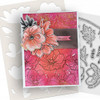Mixed Flowers mega bundle - clear Stamps, Stencils, Switchables, Chipboard card making craft bundle, floral design with pink and gold accents used in card crafting.