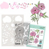 Mixed Flowers mega bundle - clear stamps, stencils, switchables, chipboard card making craft bundle, featuring floral design stamps, stencils, and die-cut elements for scrapbooking and card crafting.